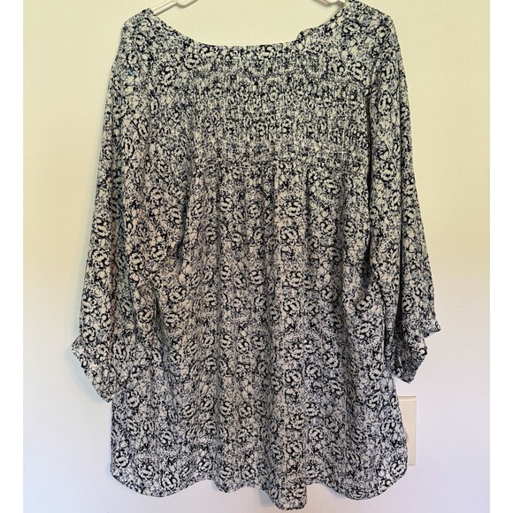 Rose Olive Floral Tunic Top Woman Button Front 3/4 Sleeve Ruched Casual Flowy 1X - Picture 5 of 5